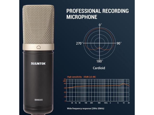 Condenser Microphone XLR, Large Diaphgram Professional Recording Cardioid Microphone Kit w/Shock Mount, for Studio, Live Streaming, Podcasting,...