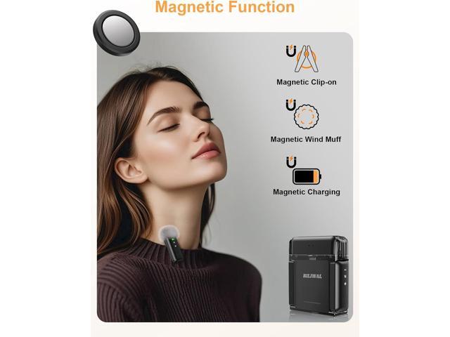 Wireless Lavalier Microphone for iPhone/Android/Laptop with Magnetic Wind Muff/Patch/Clip, Mini Mic with Noise Reduction, 35 H Battery Life via...