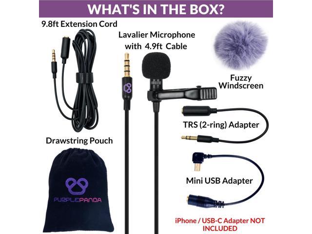 Purple Panda Lavalier Microphone Kit Clip-On Lapel Mic for Motovlog, Creators & Vlogging GoPro, DJI & Insta360 Action Cameras, iPhone, Android,...