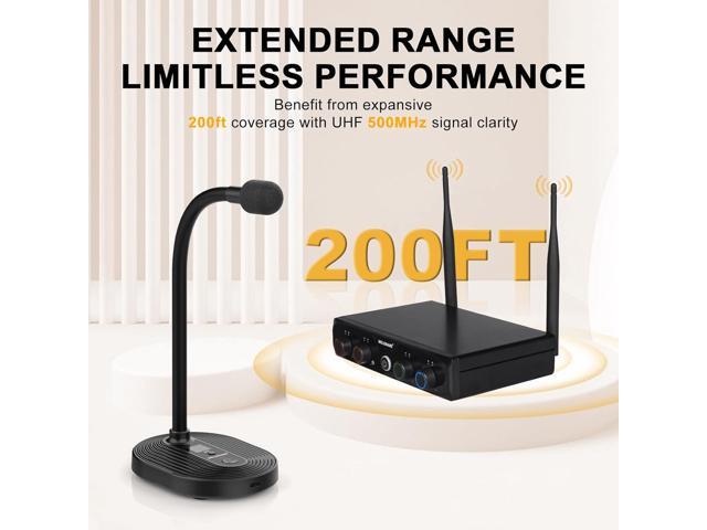 4-Channel Wireless Conference Microphone System, UHF Compact Cordless Mic Set w/ 4x10 Frequencies, 200ft Range, 4 Gooseneck Mics for Lecture,...