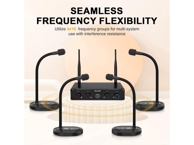 4-Channel Wireless Conference Microphone System, UHF Compact Cordless Mic Set w/ 4x10 Frequencies, 200ft Range, 4 Gooseneck Mics for Lecture,...