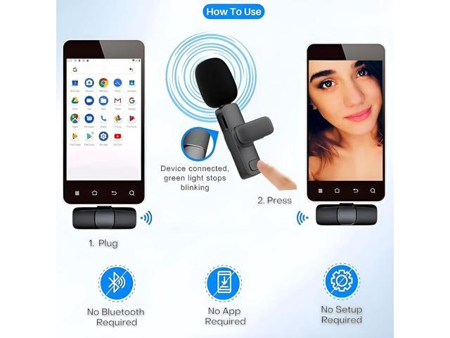 Wireless Microphone for iPhone 15 USB-C Compatible with Samsung s24 & iPhone 15 Series - Wireless Lavalier Microphone for Android - USB C...