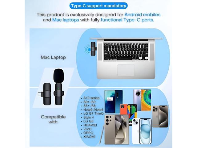 Wireless Microphone for iPhone 15 USB-C Compatible with Samsung s24 & iPhone 15 Series - Wireless Lavalier Microphone for Android - USB C...