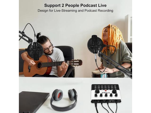 SINWE Podcast Equipment Bundle for 2, F993 Voice Changer with two 3.5mm Condenser Microphones, Live Sound Card - Audio Interface for Vlog/Live...