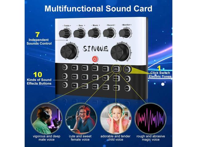 SINWE Podcast Equipment Bundle for 2, F993 Voice Changer with two 3.5mm Condenser Microphones, Live Sound Card - Audio Interface for Vlog/Live...