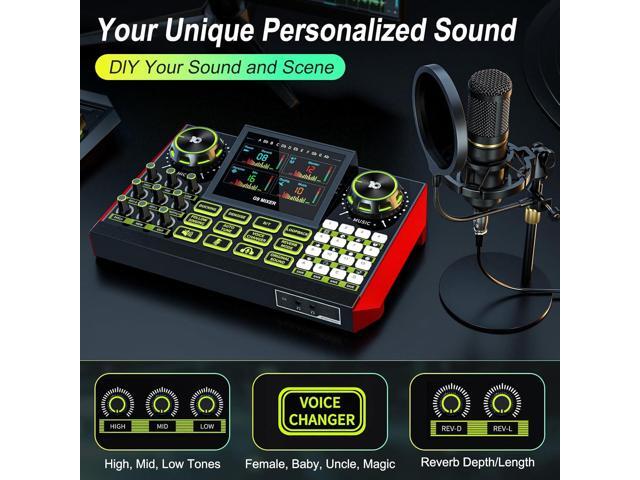 Audio Mixer, Sound Board for Pc/Phone Live Streaming Singing Gaming, Sound Mixer for 3.5/6.35mm Dynamic Microphone, Live Sound Card with DJ Mixer...