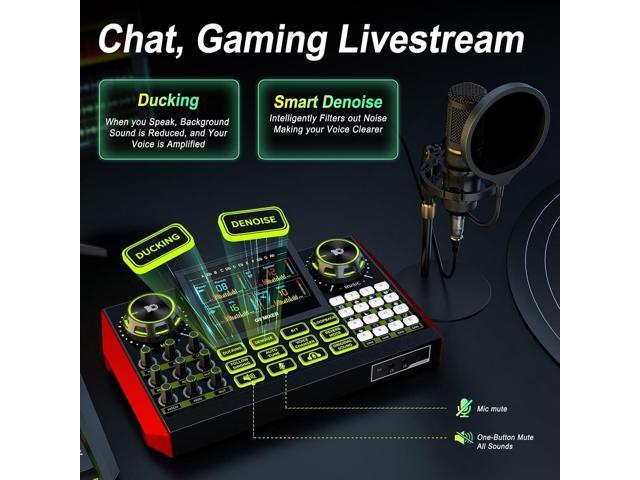 Audio Mixer, Sound Board for Pc/Phone Live Streaming Singing Gaming, Sound Mixer for 3.5/6.35mm Dynamic Microphone, Live Sound Card with DJ Mixer...