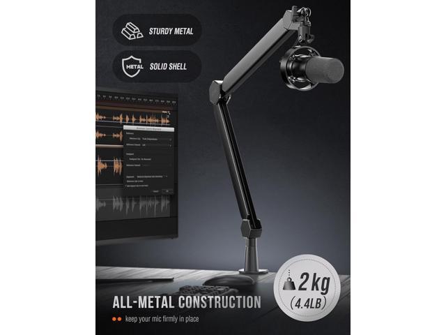FIFINE Mic Arm Stand, Microphone Boom Arm with Desk Clamp, Cable Channels, 3/8' to 5/8' Threads, Heavy Metal Microphone Stand for Podcast, Vocal...
