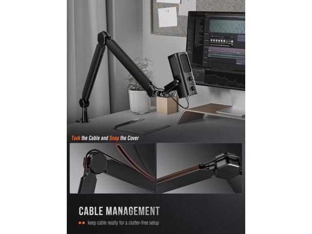FIFINE Mic Arm Stand, Microphone Boom Arm with Desk Clamp, Cable Channels, 3/8' to 5/8' Threads, Heavy Metal Microphone Stand for Podcast, Vocal...