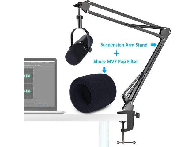 SUNMON MV7 Boom Arm Mic Stand with Pop Filter, Adjustable Suspension Boom Scissor Arm Stand with Pop Filter Compatible with MV7, MV7X adn SM7B...