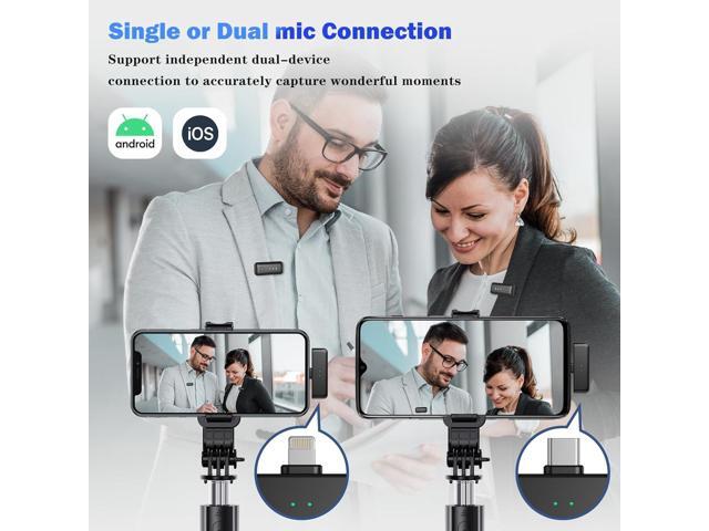 Wireless Microphone for iPhone, iPad, and Android, Lavalier Microphone for Video Recording, 2-Piece Set iPhone Mic with Clear Recording and...