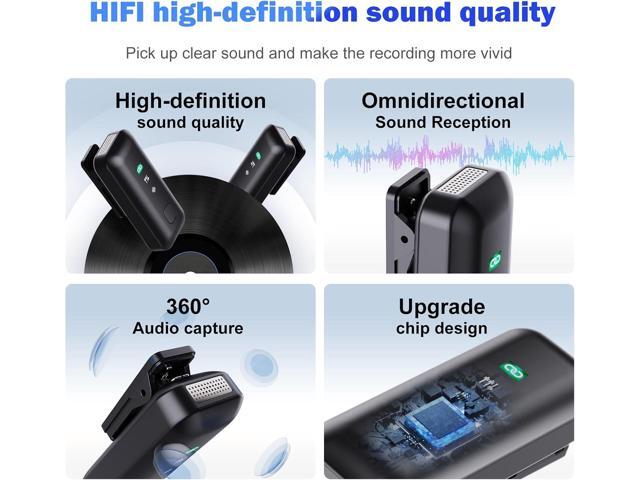 Wireless Microphone for iPhone, iPad, and Android, Lavalier Microphone for Video Recording, 2-Piece Set iPhone Mic with Clear Recording and...