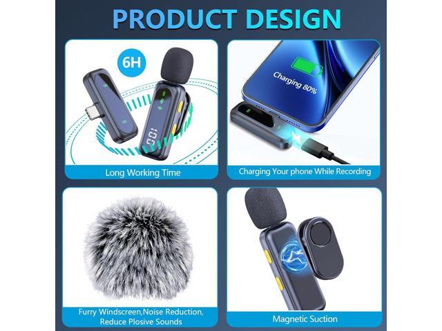 RICCHI Wireless Lavalier Microphone for iPhone iPad and Android Phone, 2pcs Mini Microphone with Noise Reduction Lapel Mic for Video Recording...