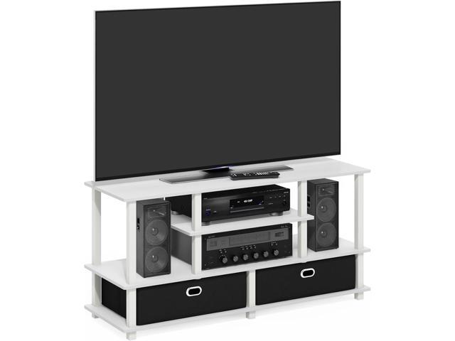 Furinno Jaya TV Stand, 4-Tier Entertainment Center with Open Shelf, TV Console for TV up to 55 Inch with 2 Storage Bins, Toolless Assembly, for...