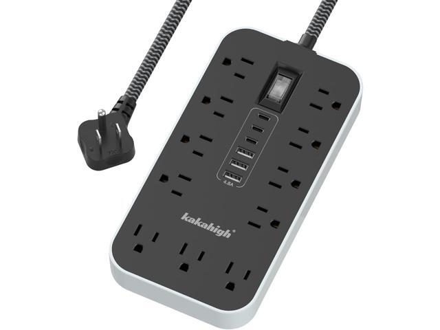 Flat Plug Extension Cord with Multiple Outlets- 5 FT USB Power Strip, 1625W AC Extension Cord with 11 AC Outlet 6 USB (24W/4.8A), Desk Charging...
