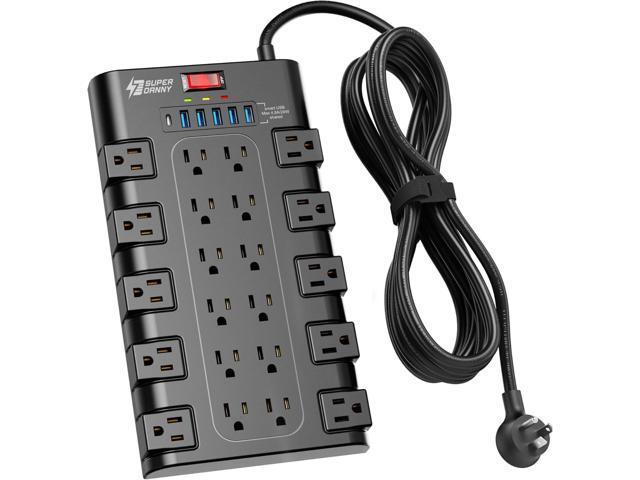 Power Strip Surge Protector, SUPERDANNY 15Ft Long Extension Cord with 6 USB Charging Ports and 22 AC Outlets, 1875W/15A, 2100 Joules, Flat Plug...