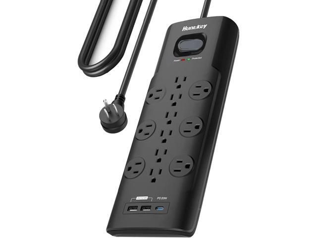 Surge Protector Power Strip (3480J), Huntkey 12 Outlets with 2 USB A and 20W USB C Fast Charging, 6ft Flat Plug, Heavy-Duty Extension Cord for...