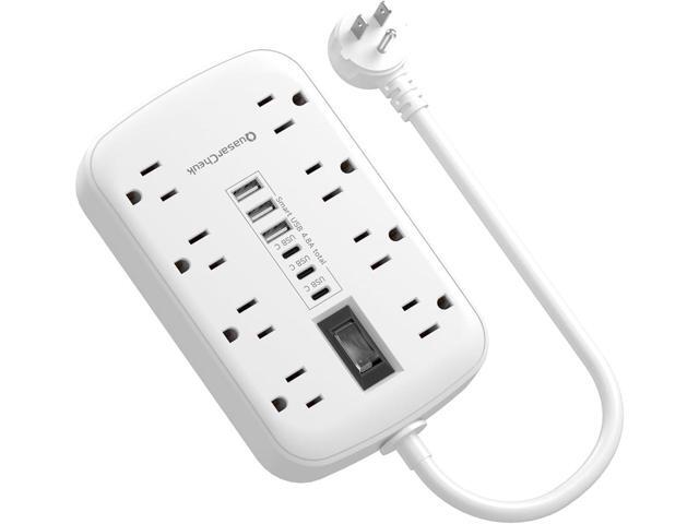 Short Extension Cord 1 ft, Small Power Strip Flat Outlet Extender Surge Protector with 8 AC Outlets 6 USB (5V/4.8A 24W), Mini Extension Cord Flat...