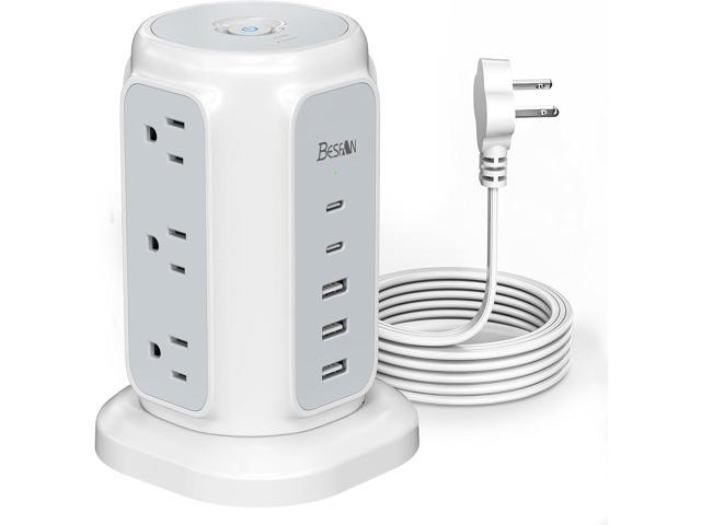 BESFAN Power Strip Tower, 1625W Surge Protector with 9AC Outlets 5 USB Ports, 6.5 FT Extension Cord Charging Tower for Multiple Devices, for Office...