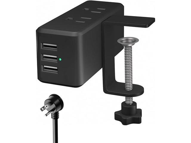 Compact Desk Edge Clamp Power Strip with 6-Outlet,3-USB-A-Port,Fit 2.4' Tabletop Edge,Table Leg. Meeoueoiu Desktop Mount Charging Power Station for...