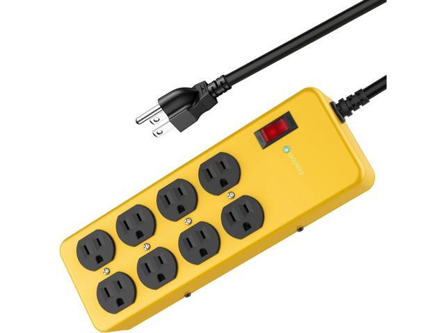 Heavy Duty Power Strip,Industrial Heavy Metal Case Surge Protector,8 AC Outlets,15Amp,2700 Joules,Protected' Indicator,14 Gauge Cord (Yellow, 6FT...