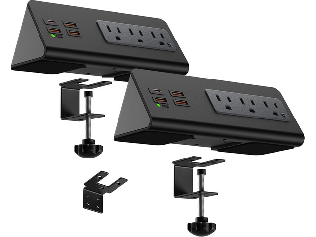 Power Charge Station Edge clamp Mount 15A 1875W with USB-C portsTabletop Surge Protector Desk Clamp Power Sockets with 3 AC Outlets and 4 Fast...