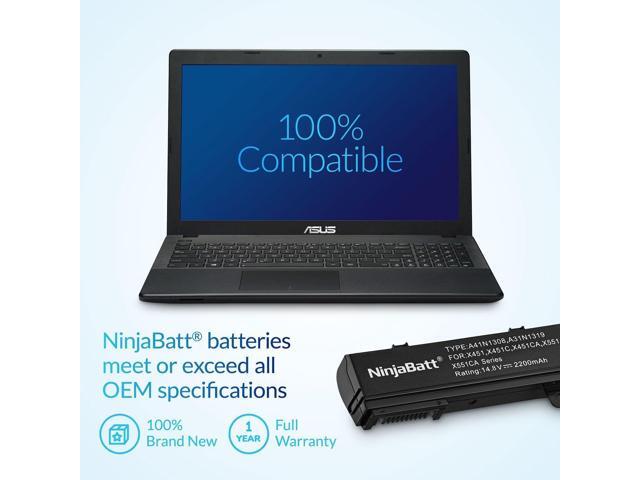 NinjaBatt Battery for Asus X551 X551M A31N1319 X551C A41N1308 X551MA D550 X551CA A31LJ91 X451 X451C 00B110-00250600 0B110-00250100 - High...