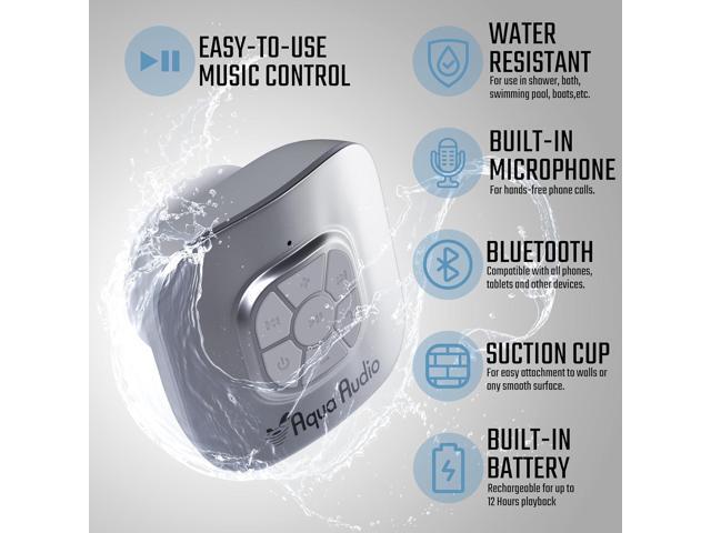 Shower Speaker Bluetooth Waterproof with Suction Cup - 10 Hours Playtime/Built-in Mic (Silver)