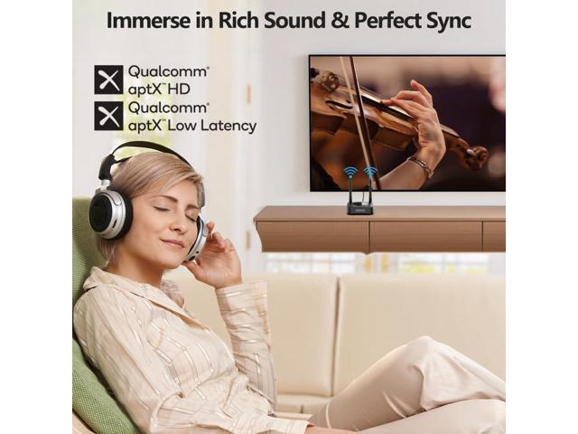 1Mii B06TX+ Long Range Bluetooth 5.2 Transmitter for TV/PC/Projector to 2 Wireless Headphones/Speakers, Bluetooth Adapter for TV w/Screen Display...