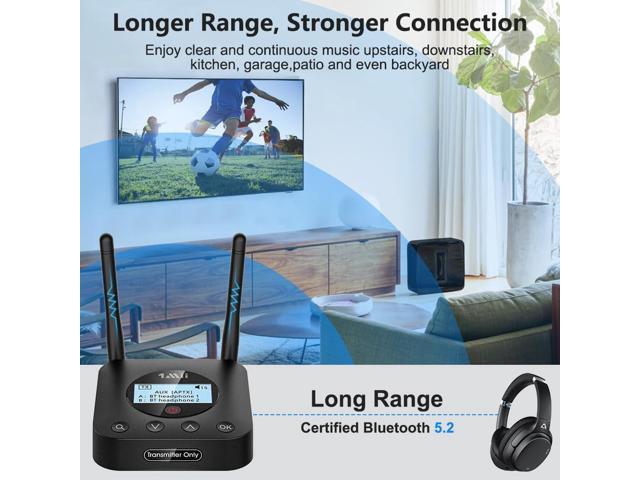1Mii B06TX+ Long Range Bluetooth 5.2 Transmitter for TV/PC/Projector to 2 Wireless Headphones/Speakers, Bluetooth Adapter for TV w/Screen Display...