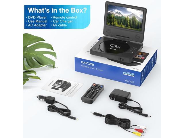 9.5' Portable DVD Player with 7.5' Swivel Display Screen, 5-Hour Built-in Rechargeable Battery, Car DVD Player,Supports SD Card/USB/CD/DVD and...