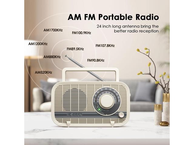 Portable AM FM Radio Plug in Wall or Battery Operated Radio with Best Reception, Bluetooth,Headphone Jack,Large Dial Easy to Use for Seniors...