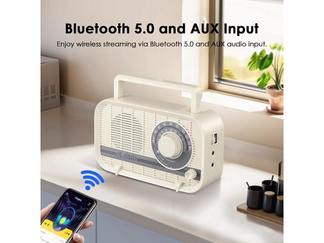 Portable AM FM Radio Plug in Wall or Battery Operated Radio with Best Reception, Bluetooth,Headphone Jack,Large Dial Easy to Use for Seniors...