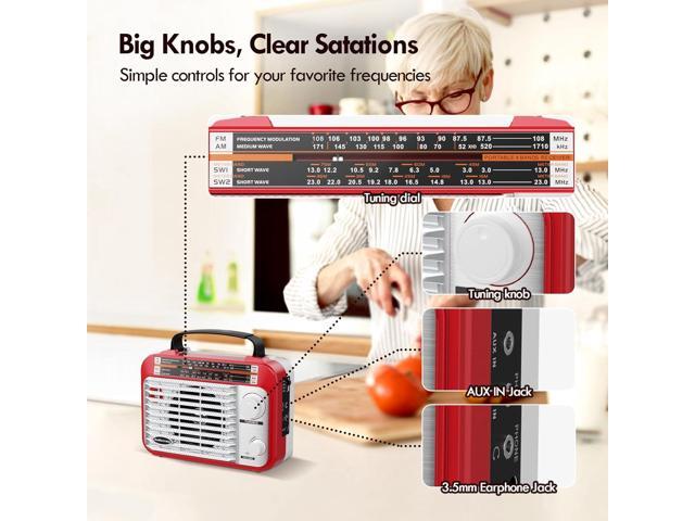 AM/FM/SW1-2 Radio Shortwave Transistor Radio AC or Battery Operated with Best Reception Big Speaker and Precise Tuning Knob with AUX in & 3.5mm...