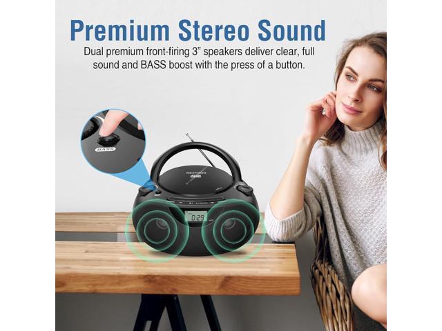 Portable CD Player Bluetooth Boombox with AM/FM Radio, USB, AUX-in, Headphone Jack, CD-R/RW & MP3-CD Compatible, Stereo Sound with Bass Boost,...