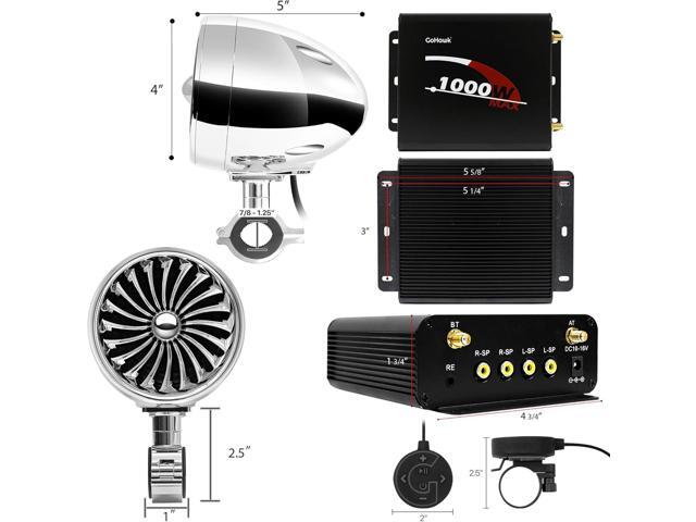 GoHawk Motorcycle Speakers Bluetooth 4 Inch Waterproof Radio Audio System and 1000W Amplifier AUX USB SD FM Radio, Great for Use with...