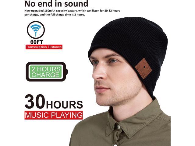Merino Wool Bluetooth Beanie, HD Stereo,30 Hours Play Time,Built-in Microphone, Men's/Women's Christmas Electronic Gift (Black)