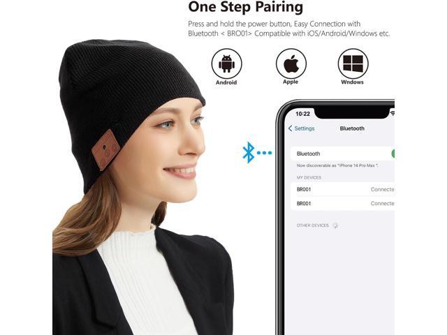 Merino Wool Bluetooth Beanie, HD Stereo,30 Hours Play Time,Built-in Microphone, Men's/Women's Christmas Electronic Gift (Black)
