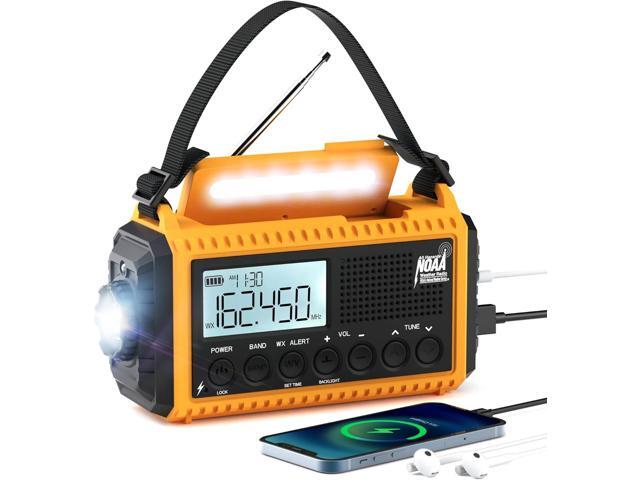 NOAA Emergency Weather Radio - 5000mAh Solar/Hand Crank/Battery AM/FM/SW with USB Charger, LED Flashlight & SOS Alert, Clock, Portable Survival...