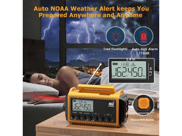 NOAA Emergency Weather Radio - 5000mAh Solar/Hand Crank/Battery AM/FM/SW with USB Charger, LED Flashlight & SOS Alert, Clock, Portable Survival...