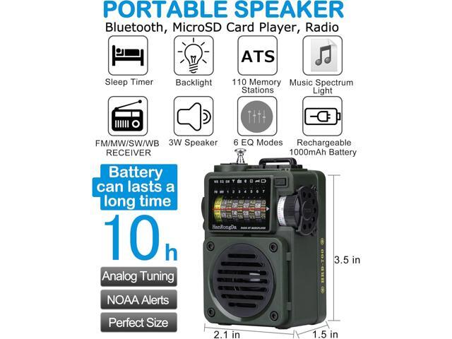 Shortwave Radio, HanRongDa Bluetooth Speaker Support MicroSD, FM MW WB SW Receiver with NOAA Alerts and Sleep Timer, Rechargeable Retro Analog...