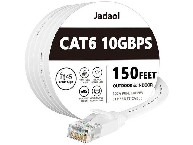 Jadaol Cat 6 Ethernet Cable 150 ft with Cable Clips, 10Gbps Support Cat8 Cat7 Network, Flat RJ45 LAN Patch Cable, High-Speed Wired Internet Cable...