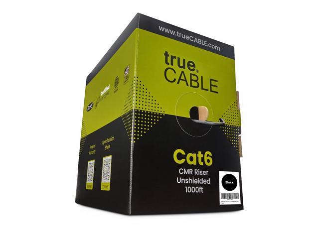 trueCABLE Cat6 Riser (CMR), 1000ft, Black, 23AWG 4 Pair Solid Bare Copper, 550MHz, PoE++ (4PPoE), ETL Listed, Unshielded Twisted Pair (UTP), Bulk.