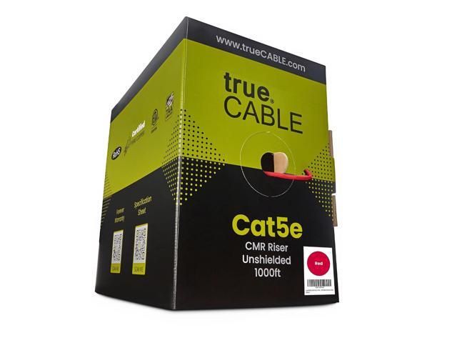trueCABLE Cat5e Riser (CMR), 1000ft, Red, 24AWG 4 Pair Solid Bare Copper, 350MHz, PoE++ (4PPoE), ETL Listed, Unshielded Twisted Pair (UTP), Bulk.