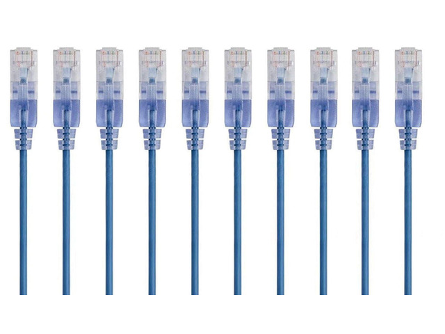 Monoprice Cat6A Ethernet Patch Cable - 10-Pack, Snagless RJ45, 550Mhz, 10G, UTP, Pure Bare Copper Wire, 30AWG, 25 Feet, Blue - SlimRun Series