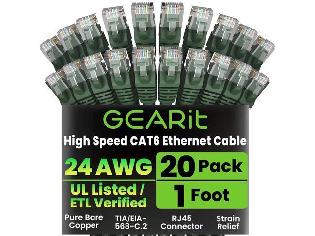 GEARit Cat 6 Ethernet Cable (20-Pack 1 Foot) Cat6 Network Patch, 10Gbps, RJ45, Snagless Cord, Gold-Plated Connectors, Internet for PC, TV, Tablet,...