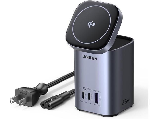 UGREEN Nexode 65W GaN USB C Charging Station Stand Foldable, 3-Port Desktop Charger with 15W Qi2 MagSafe Wireless Charging Stand for iPhone...
