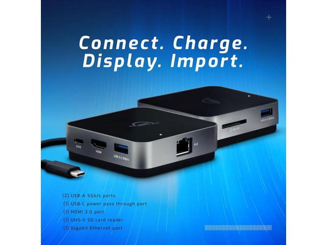 OWC USB-C Travel Dock E, 6 Port, Bus-Powered, USB Type-C 100W Pass Through, one 4K Display, (2) USB 3.2 Type-A, HDMI, SD Card, Gigabit Ethernet,...