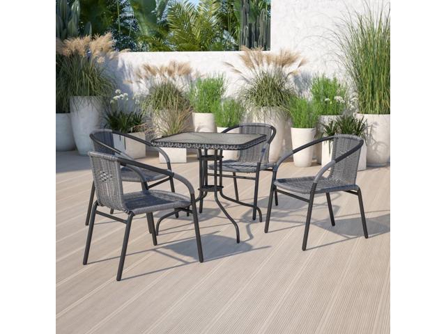 Flash Furniture Lila Modern Rattan Indoor/Outdoor Stackable Dining Chairs, Stacking Rattan Bistro Chairs for Patio or Restaurant, Set of 4, Gray