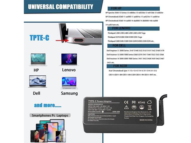 45W USB C Laptop Charger, Universal Type C Power Adapter Compatible with HP, Lenovo, Dell, Acer, Asus, Samsung, Google Laptop Chromebook Power...